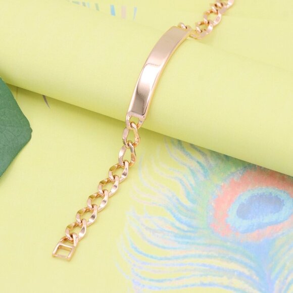 "Rose Gold Plated Bracelet with Bold Polished ID Bar Chain Design, XPBL1081 - Picture 5 of 13